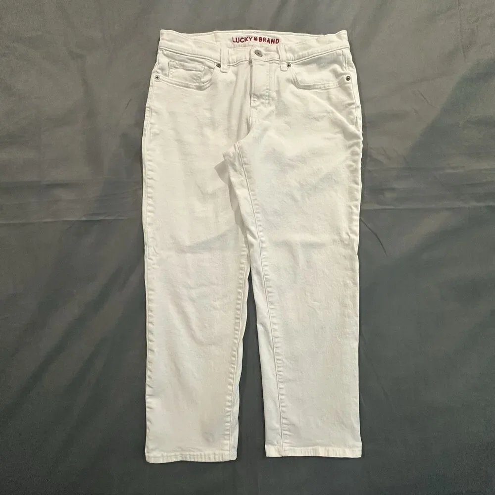 Lucky Brand Jeans Sweet Mid Rise Crop Straight Leg Stretch Womens 8x29 White - Picture 1 of 12